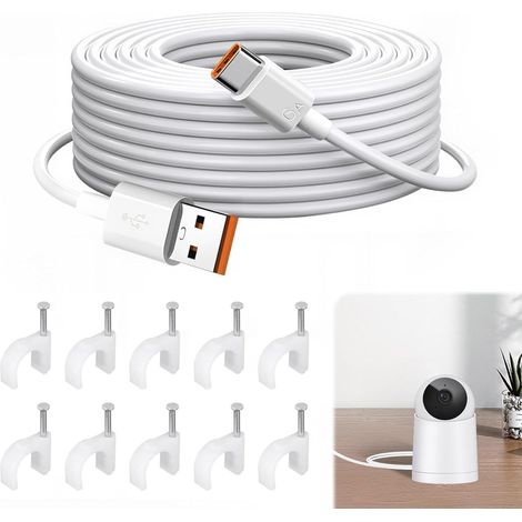 10 m langes USB-C-Kabel mit 66 W Schnellladefunktion, Stromverlängerungskabel kompatibel mit Überwachungskameras und anderen Marken, robustes PVC, einfache Installation mit Clips (1/5)
