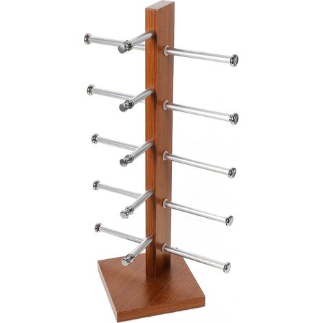 Porte-lunettes à Plusieurs Niveaux en Aluminium et Bois de Teck 5 Supports, Organisateur de Lunettes de Bureau Stable pour Magasin D’optique et Rangement Lunettes de Soleil (1/5)