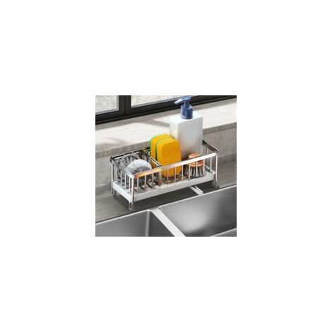Porta spugne da lavello in acciaio inox 304, colore argento - Crezuo (1/4)