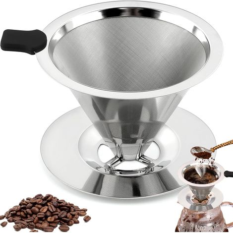 1 Filtre à Café,Acier Inoxydable,800 Mailles,Support Inclus,Préparation Manuelle (1/5)