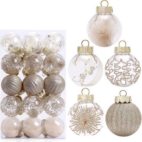 Boules de Noël transparentes assorties de 60 mm (2,36 pouces), décorations durables à suspendre au sapin de Noël (30 pièces) (1/5)