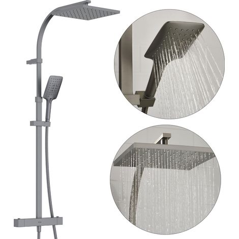 Bristan Quadrato Safe Touch Bar Shower Mixer Gun Metal Grey Diverter Square