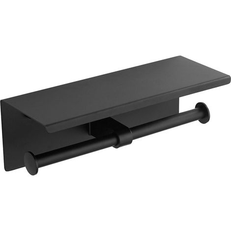 Porte-papier toilette double avec étagère 30cm, noir mat (1/2)