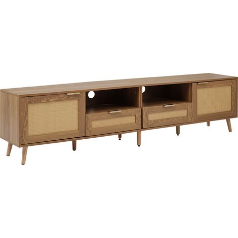 Mobile TV 200x37x49 cm effetto rattan in plastica con 2 ante 2 cassetti rovere (1/5)