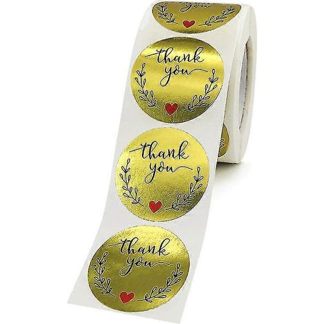 Rouleau de 500 autocollants de remerciement dorés à la feuille d'or (1,5 pouce) pour cartes de vœux, bouquets de fleurs, emballages cadeaux, étiquettes et sacs d'expédition. (1/5)