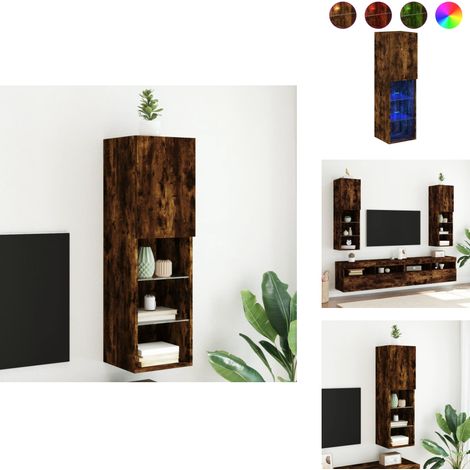 Meuble TV avec lumières LED chêne fumé 30,5x30x102 cm - Meubles Tv - Meubles Salon - Support Tv - Meuble Hifi - Meuble Tv Led (1/5)