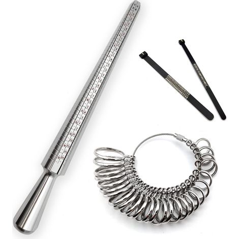 Bague Jauge Mesure de Taille de Doigt, Outil Calibreur Sizer en Métal, Jauge Anneaux Outil de Bague, Baguier Calibreur, Taille Mandrin Anneau pour Bijoux, Hommes, Femmes - 4 Pièces (1/5)