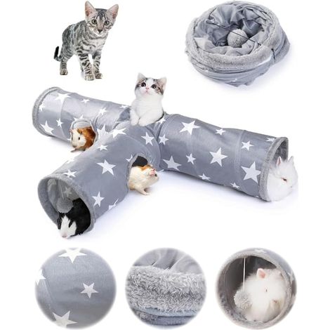 JanYoo Tunnel Pliable pour Chat, Labyrinthe Tunnel pour Lapin, Jouet pour rongeurs, Ø 26cm, entrées,Les étoiles (1/5)