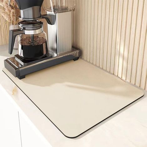 Tapis égouttoir, tapis absorbant, sous-couche ultra-absorbante, pour cafetière, tapis de bar, tapis pour gamelle de chien, tapis anti-fuites, évier de cuisine, beige, 40 x 30 cm (1/5)