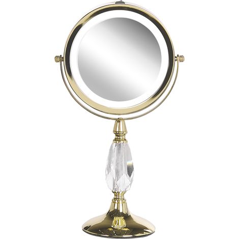 Espejo de maquillaje iluminación LED metal dorado ø 13 cm doble cara magnifica 1x / 5x Maury