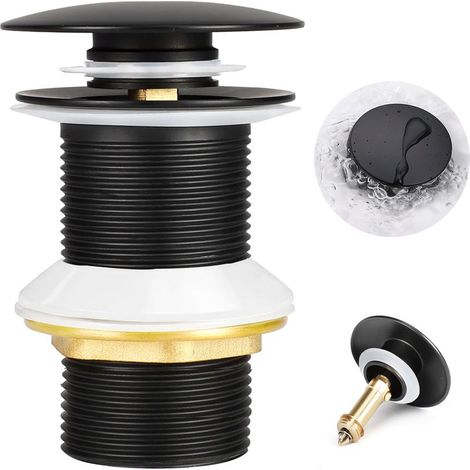 Bonde Lavabo sans Trop-Plein, Bonde de Lavabo Pop-up Vidage Salle de Bain Bonde Clic Clac Anti-colmatage Bonde Pop Up pour Vasque Salle de Bain, Universelle Standard-G 1 ¼, Finition Noir Mat (1/4)