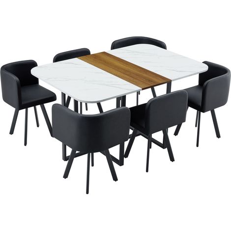 GagaEnsemble repas extensible avec chaises pliantes 4 à 6 places, blanc, noir (1/5)