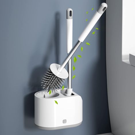 Iophi WC-Bürsten-Set mit Silikon-Wandhalterung, inklusive 2 WC-Bürsten und 1 WC-Bürstenhalter (ohne Bohren) für Badezimmer oder Gäste-WC (weiße WC-Bürste).