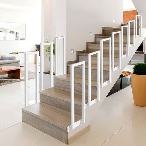 Randaco Barandilla de escalera blanca de 110 cm en forma de U con pasamanos de hierro, barandilla de hierro para interior y exterior, montaje lateral universal