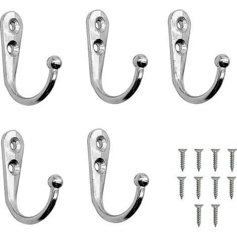 Crochets, lot de 5 crochets simples avec 10 vis, crochets muraux en métal pour vêtements, cuisine et salle de bain
