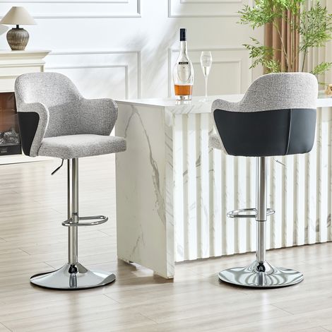 Ensemble de 2 tabourets de bar réglables en hauteur, tabourets modernes rembourrés avec accoudoirs, pivotants à 360°, idéaux pour bars et restaurants domestiques (1/5)