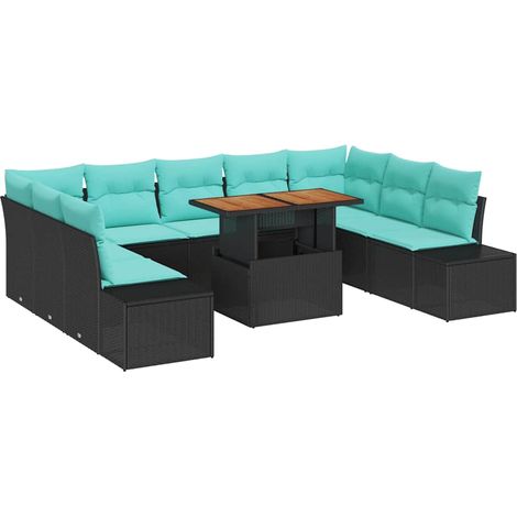 Garden Sofa Set 10 pcs 9-Seater Black and Teal vidaXL (1/5)