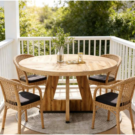 Tavolo pranzo rotondo 120 cm in legno naturale OKMYHOME (1/5)