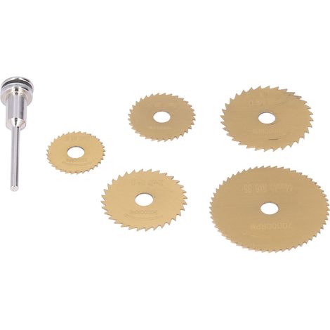 Ensemble de 6 disques de coupe miniatures HSS pour scie circulaire, avec mandrin rotatif pour cuivre. (1/5)