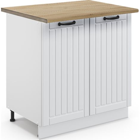 Spülenunterschrank Fame-Line, Weiß Landhaus, 80 cm mit Regal, AP Eiche, Vicco