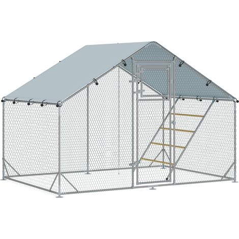 Gabbia per galline in acciaio zincato 300 x 200 x 195 cm, copertura UV, argento (1/5)