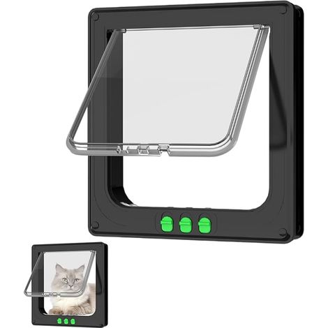 Katzenklappe für Katzen und kleine Hunde – Transparente Magnettür mit geräuschloser Bürstendichtung, wetterfest – 4 Größen und 3 Farben – Einfache Montage (schwarz, Größe XL)