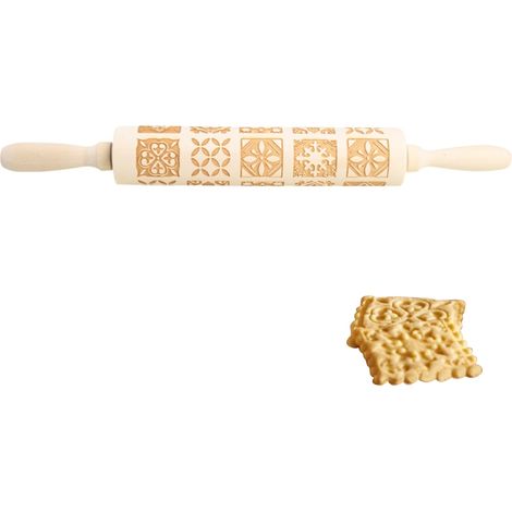 Rouleau à pâtisserie en bois gravé de Noël, 20 motifs pour la pâtisserie de Noël. (1/5)