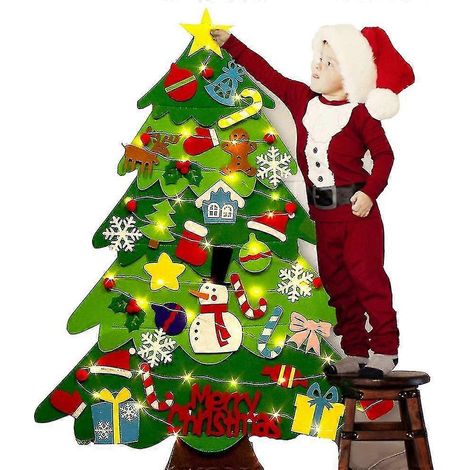 Sapin de Noël en feutrine pour enfants avec 32 décorations, kit de sapin de Noël en feutrine à monter soi-même pour enfants (97,5 cm). (1/5)