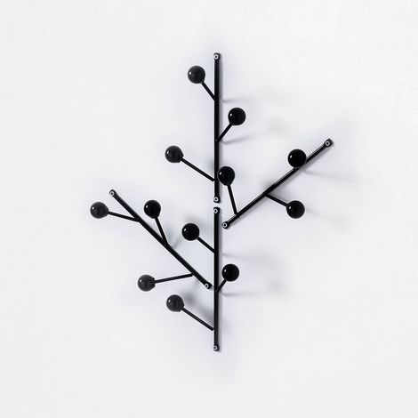 Set 4 appendiabiti da parete in metallo design moderno Fleur - Nero (1/5)