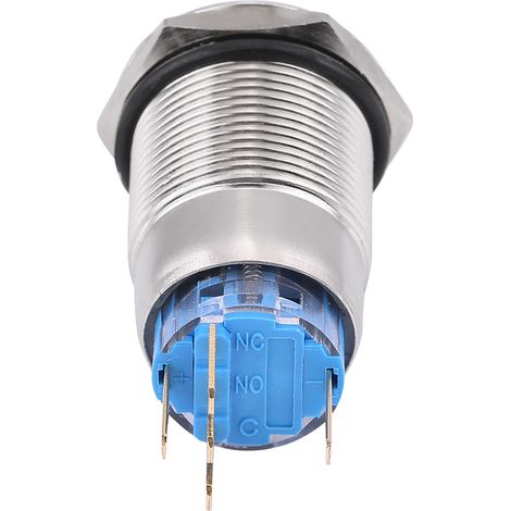 Wasserdichter, abschließbarer Druckknopf, 19 mm Edelstahl, 12–24 V selbstverriegelnder Schalter mit blauer LED (1/5)