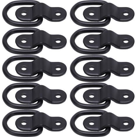 Lot de 10 anneaux d'arrimage multifonctions haute résistance à fixation en surface, pour un transport sûr et sécurisé (noir) (1/5)