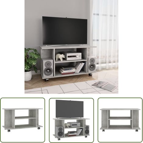 The Living Store TV-Schrank mit Rollen Betongrau 80x40x45 cm Holzwerkstoff - TV-Schrank - Holzwerkstoff Möbel - Wohnraum Dekoration - Regal - Fernseher Stand (1/5)