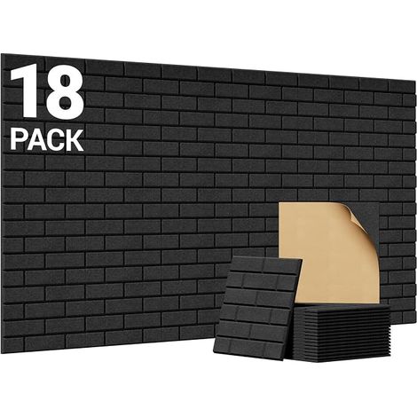 18 Pack Brick Acoustic Panels, 30 x 30 x 1 cm Acoustic Foam Sticker, Decorative Wall Panel for Living Rooms, Bedrooms and Offices, Black (1/5)