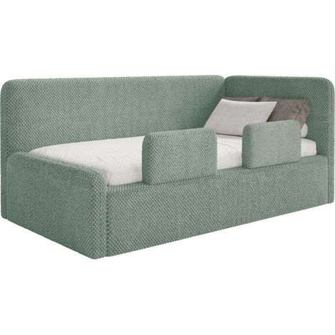 Selsey Fanko – Kinderbett 90x200 cm mit Rausfallschutz, Matratze, Kopfteil rechts, Plüsch, Salbeigrün (1/5)