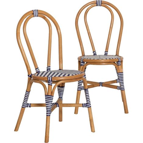 Made In Meubles – Lot de 2 chaises bistrot en rotin bleu – Style vintage – Assise en plastique tressé – Hauteur 90 cm – Largeur 48 cm – Profondeur 40 cm (1/5)