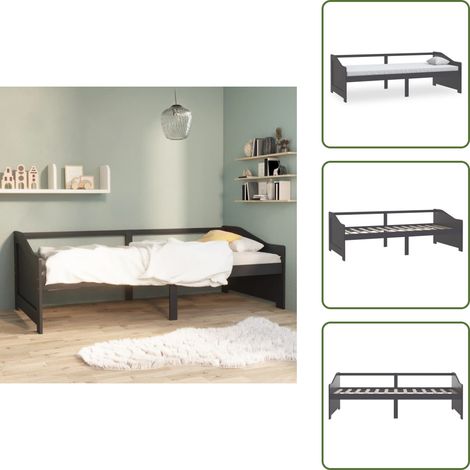 Lit de repos 3 places sans matelas Gris foncé 90x200 cm - Lit Convertible - Canapé Lit - Lit Invité - Meuble Multifonction - Lit Bois