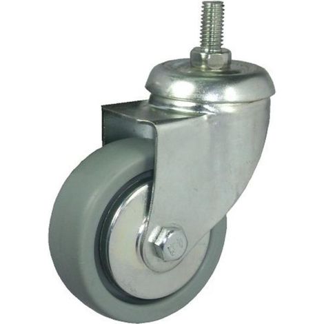 FPLUS rueda goma c/ esparrago m-8 50 mm. sin freno 82242 , Rueda de polipropileno
Diametro rueda 50 mm.
Peso maximo. 40 KG.
Altura total     75 mm.
Tornillo esparrago M-8