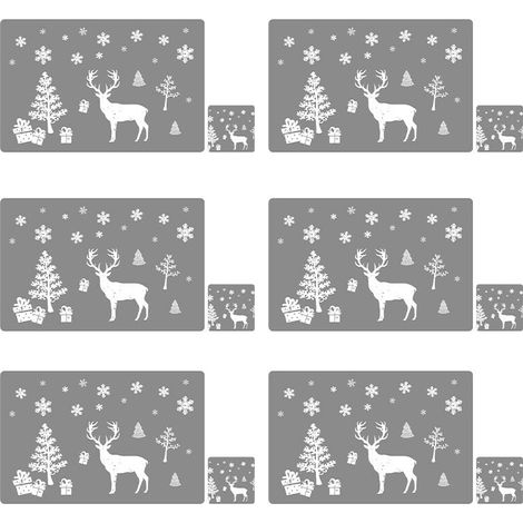 12 pezzi (grigio) PVC Natale tovagliette sottobicchieri set posate, forma di renna di Natale tovagliette lavabili resistenti al calore per decorazione da tavola (1/5)