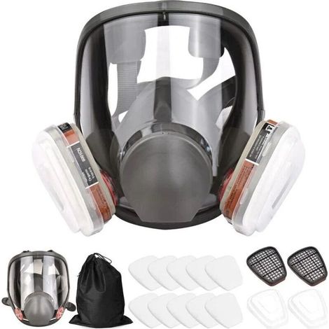 Ymyny – Masque à gaz réutilisable 16 en 1 – Protection contre vapeurs organiques et particules – 2 cartouches, 10 tampons, sac de rangement (1/4)