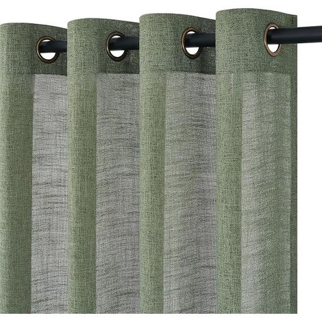 Olivgrün Linen Curtain 140 x 245 cm Living Room Bedroom Boho Translucent and Interior Draperies with Eyelets Decorative Dressing Kitchen Door Window (1/5)