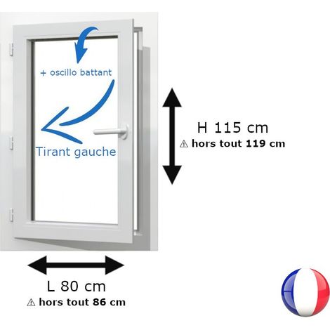 Fenêtre PVC 1 vantail H 115 x L 80 cm OB pour pose en neuf avec poignée - tirant gauche (1/5)
