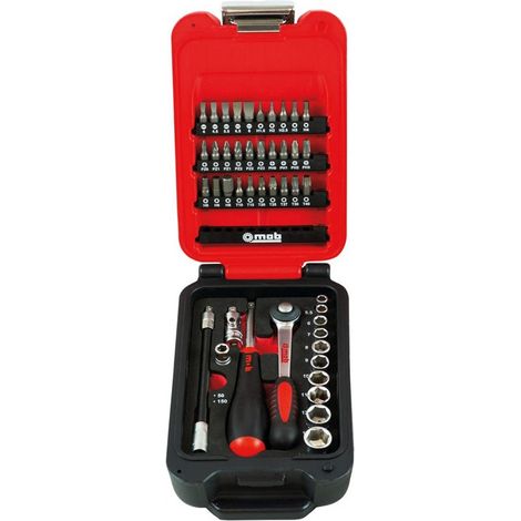 Mob Outillage – Coffret multi-outils cliquet 1/4" 46 pièces – Douilles 6 pans – Angle de reprise 5° – Coffret en PEHD résistant aux chocs (1/6)