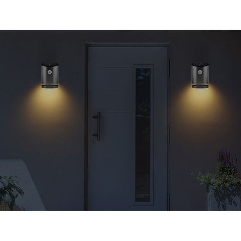 Solar LED Außenleuchten 2er SET, IP44 Bewegungsmelder, Edelstahl, Downlight