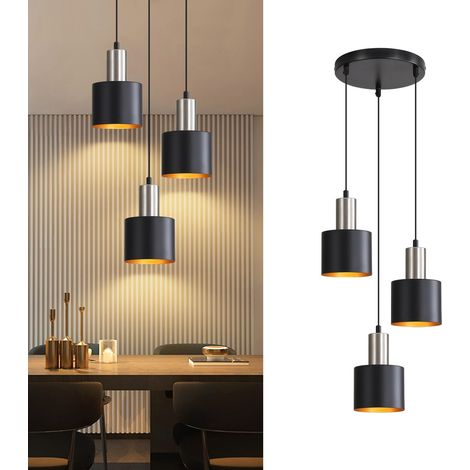 ZMH Suspension E27 Lampe Suspendue Vintage - Lampe de Cuisine Suspendue 3 Ampoules Lampe de Salle à Manger Suspension Or Noir Îlot de Cuisine Lampe Industrielle Réglable en Hauteur sans Ampoule (1/5)