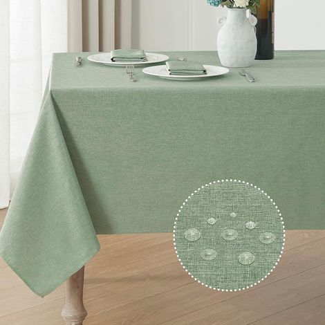 Nappe rectangulaire en lin texturé, imperméable et antitache, infroissable, décorative, 132 x 178 cm, vert sauge (1/2)