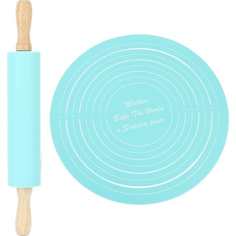 Ensemble De Rouleaux à Pâtisserie Et De Tapis De Cuisson à Pâtisserie, Grand Rouleau à Pâtisserie en Silicone, Outil De Cuisson pour la Cuisine(Bleu) (1/5)