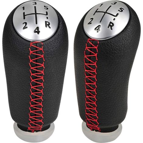 5 Vitesses Manuel Pommeau de Vitesse Cuir Universel pour Renault Megane 2 Clio 3 Scenic 2 Kangoo Boite Levier Voiture,Coutures Rouge (1/5)