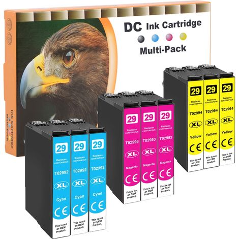 Cartouches d'encre compatibles pour Epson 29XL 29 pour Expression HomeXP-235 XP-245 XP-247 XP-255 XP-257 XP-332 XP-335 XP-342 XP-345 XP-352 XP-355 XP-432 XP-435 (3Cyan/3Magenta/3Jaune, 9-Pack) (1/5)