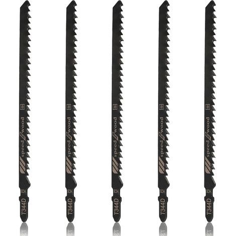 Lot de 5 lames de scie sauteuse à emmanchement en T T344D, 6 dents par pouce, 15 cm (6 pouces), lames HCS pour bois, aggloméré, contreplaqué et bois dur. Coupe rapide. (1/5)