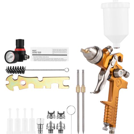 Pistolet à peinture HVLP à alimentation par gravité, avec 3 buses pour la peinture de voitures et de meubles (buses de 1,5/1,7/2,0 mm). (1/5)